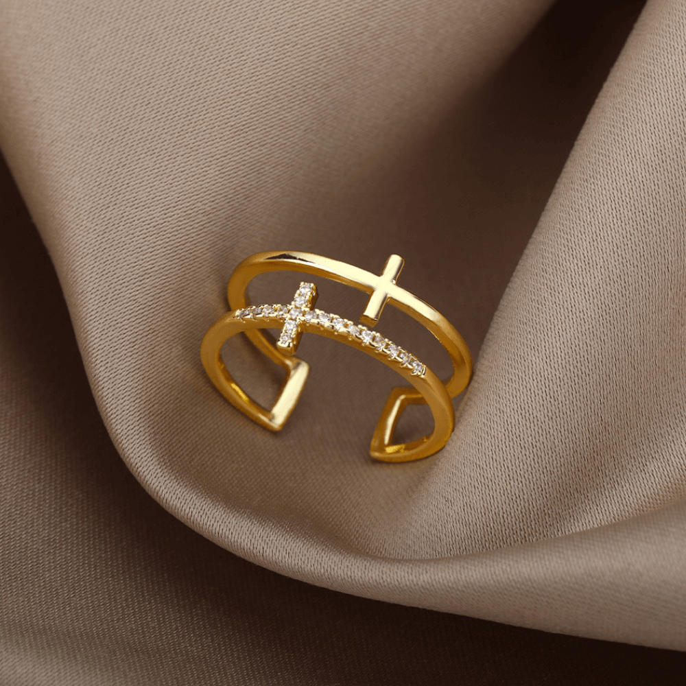 To My Daughter "Pray Through It" Twin Band Cross Ring - Gold